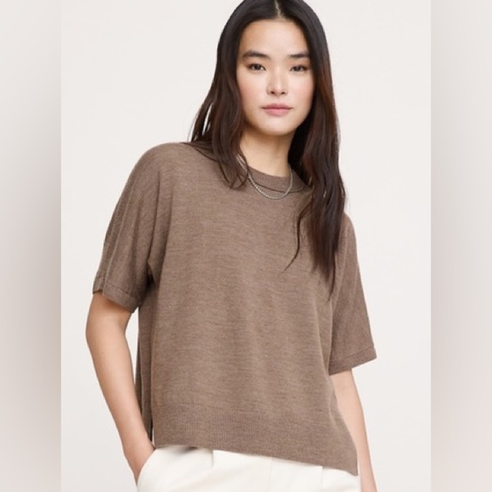 Banana Republic Tan Short Sleeve Sweater Knit Top
